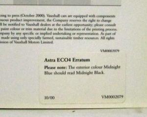 2001 Vauxhall Astra ECO4 Spec Sheet - UK