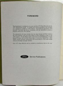 1975 Ford Car Service Shop Repair Manual Supplement Mustang Cougar Mark IV