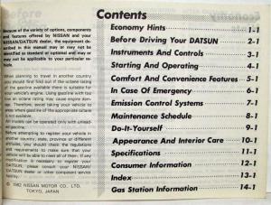 1983 Nissan Stanza Owners Manual and Warranty Information