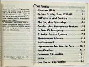 1985 Nissan Pulsar NX Owners Manual