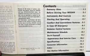 1985 Nissan Sentra Owners Manual Care & Operation Instructions