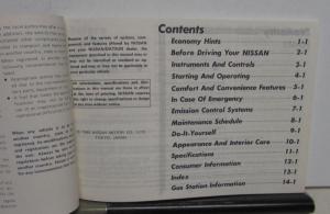 1985 Nissan Stanza Owners Manual with Warranty Information