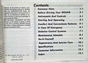 1986 Nissan Pulsar NX Owners Manual