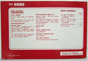 1986 Nissan Pulsar NX Owners Manual