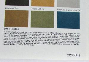 1973 Chevrolet Sportvan Truck Color Dealer Sales Folder Original REVISION 1