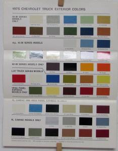 1975 Chevrolet Trucks Exterior Color Paint Chips Sales Folder Original