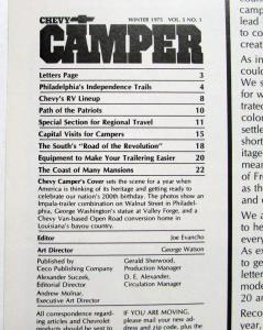 1975 Chevrolet Chevy Camper Magazine Vol 5 No 1 RV Lineup Original