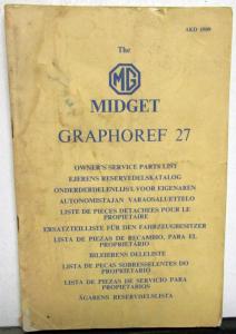 1961 MG Midget Owners Service Parts List - Multi-Language