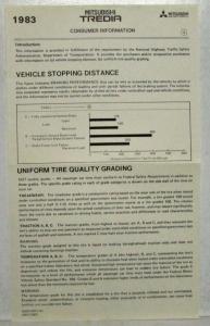 1983 Mitsubishi Tredia Owners Manual and Warranty Information with Consumer Info