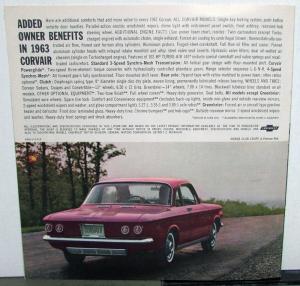 1963 Chevrolet Corvair Monza Spyder 700 500 Greenbrier Wagon Sales Brochure