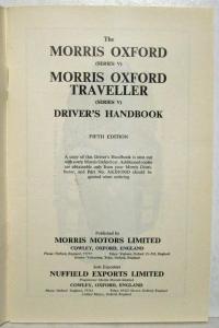 1961 Morris Oxford and Traveller Series V Drivers Handbook Owners Manual