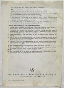1959 Mercedes-Benz Type 220S or SE Convertible Owners Manual Edition B