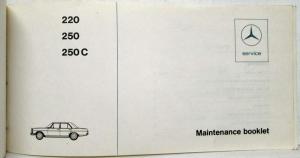 1971 Mercedes Benz 220 250 250C Maintenance Booklet