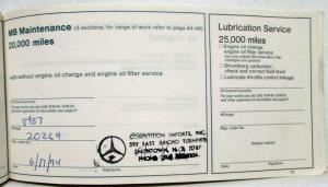 1971 Mercedes Benz 220 250 250C Maintenance Booklet