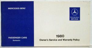 1980 Mercedes-Benz Domestic Passenger Cars Owners Service & Warranty Policy