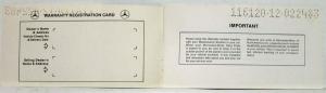 1980 Mercedes-Benz Tourist Passenger Cars Owners Service & Warranty Policy