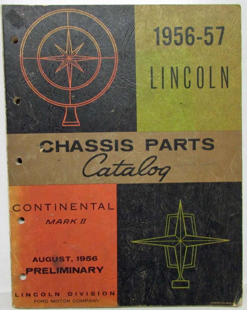 19561957 Lincoln Chassis Parts Price List Book Catalog Continental Mark II
