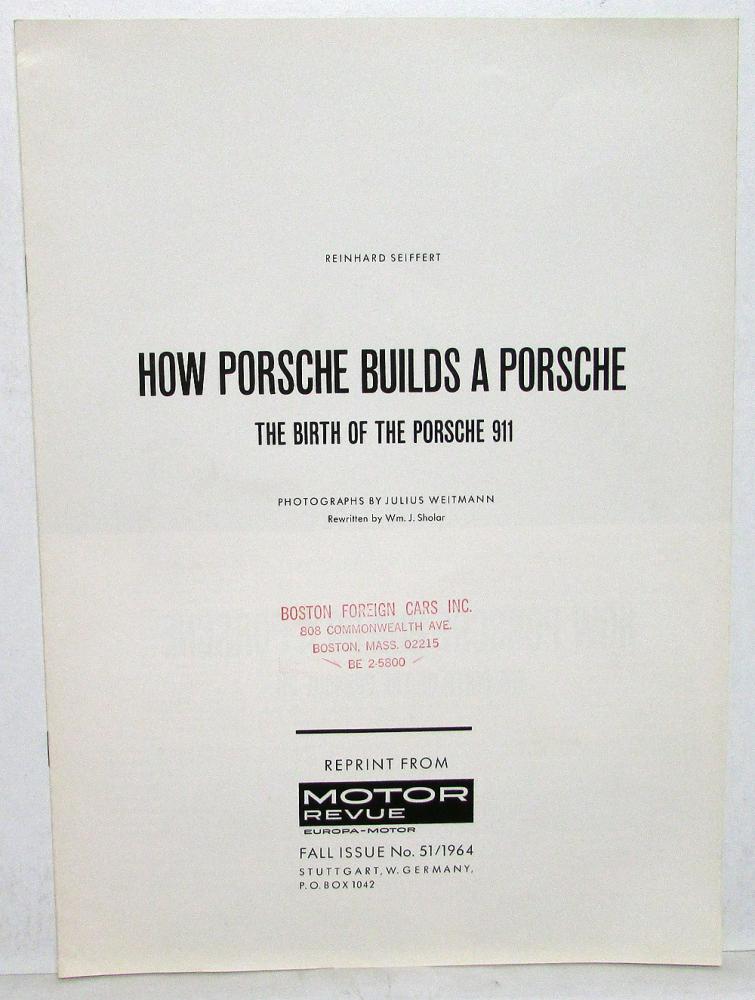 1964 Porsche 911 Motor Revue Fall Issue No 51/1964 Germany Auth Reprint Article