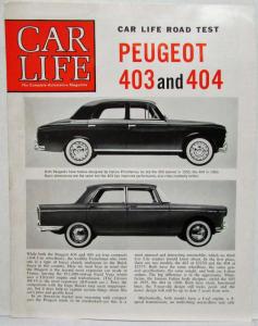 1960 Peugeot 403 & 404 Road Test Reprint Article From Car Life Magazine