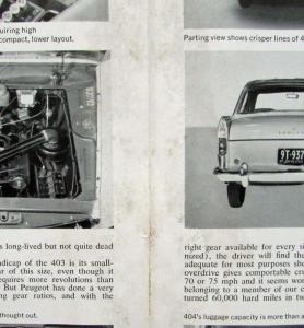 1960 Peugeot 403 & 404 Road Test Reprint Article From Car Life Magazine