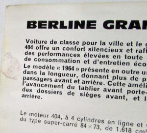 1964 Peugeot 404 Grand Tourisme & Super-Luxe Sales Folder - French Text