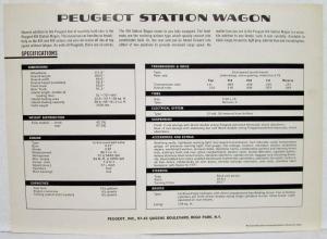 1960-1965 Peugeot 404 Station Wagon Spec Sheet