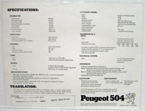 1971 Peugeot 504 Spec Sheet
