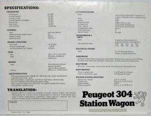 1971 Peugeot 304 Station Wagon Spec Sheet