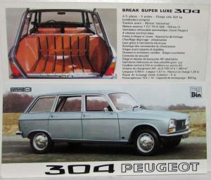 1972 Peugeot 304 Sales Folder Spec Sheet - French Text