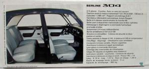 1972 Peugeot 304 Sales Folder Spec Sheet - French Text