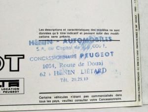 1974 Peugeot 104 Sales Brochure - French Text