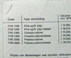 1974 Peugeot Wonder on Wheels Price Folder - Dutch Text