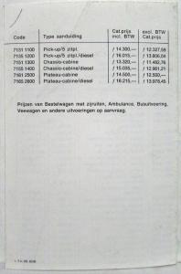 1974 Peugeot Wonder on Wheels Price Folder - Dutch Text