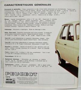 1975 Peugeot 104 Sedan Sales Brochure - French Text