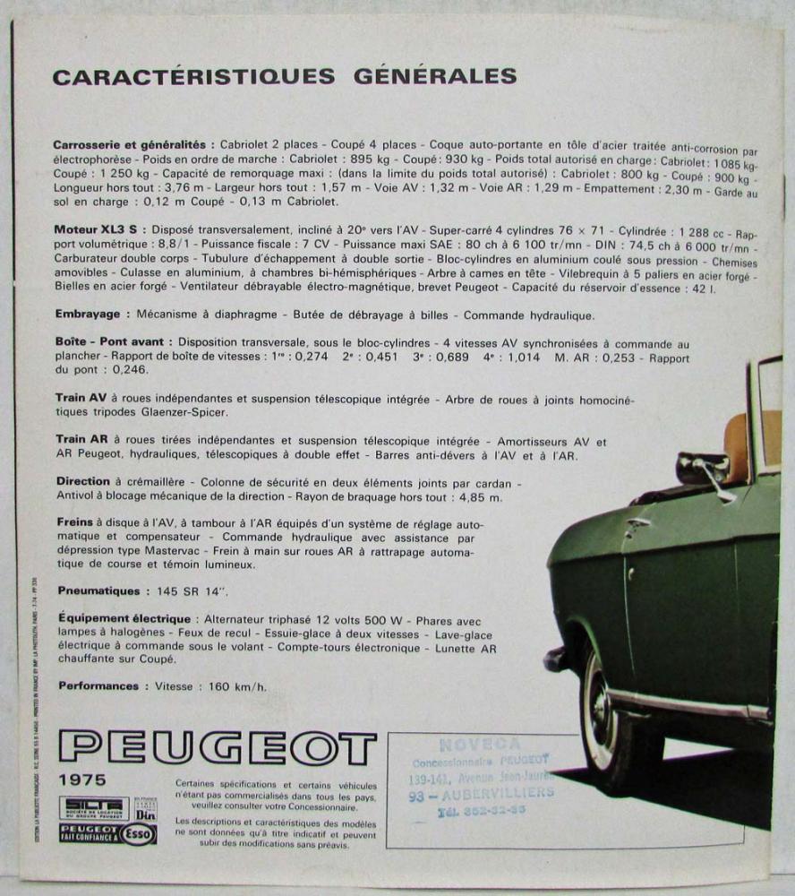 1975 Peugeot 304 Coupe and Cabriolet Sales Brochure - French Text