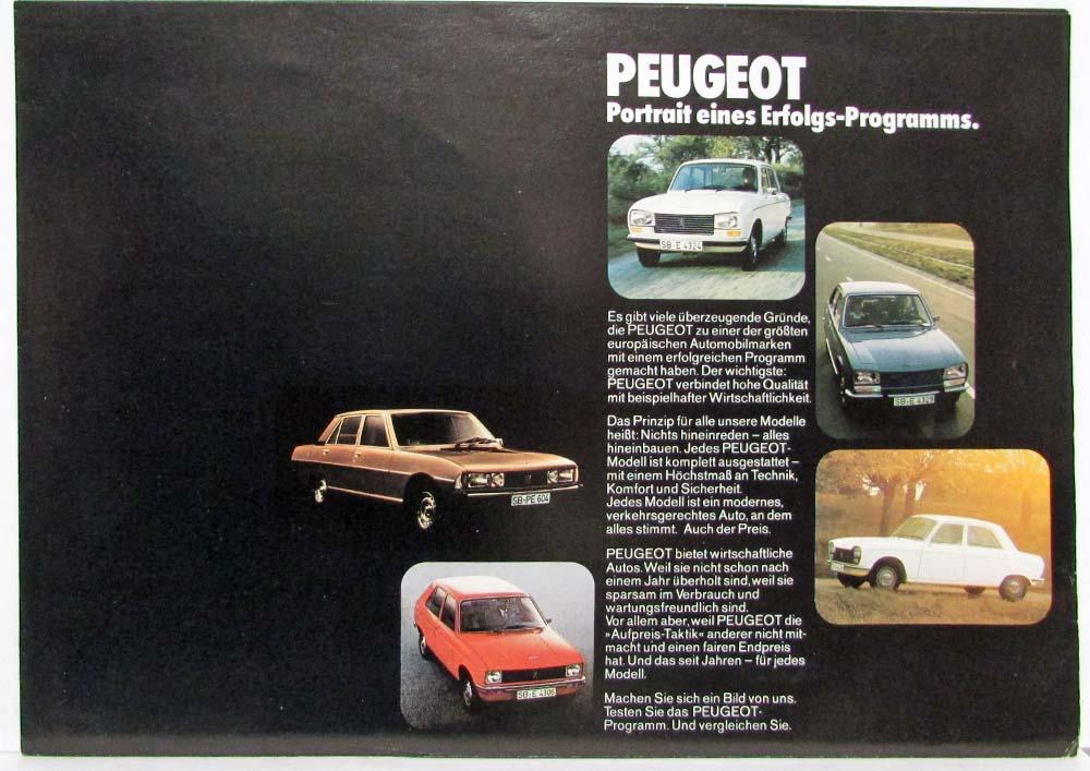 1976 Peugeot Full Line 104 204 304 404 504 604 Sales Folder Poster - German Text