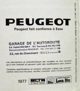 1977 Peugeot 104 ZS and ZL Sales Brochure - French Text