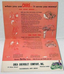 1952 Chevrolet Dealer Service Mailer Brochure Nuts & Bolts Chart Shea Chevy NJ