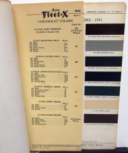 1941 Chevrolet Color Paint Chips Formulas Acme Fleet-X Leaflets