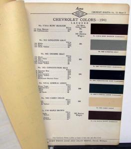 1941 Chevrolet Color Paint Chips Formulas Acme Fleet-X Leaflets