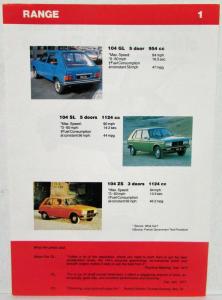 1977 Peugeot 104 Range Folder with Ad Sheets - UK Market