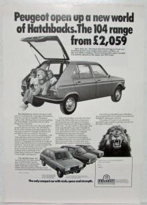 1977 Peugeot 104 Range Folder with Ad Sheets - UK Market