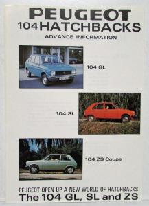 1977 Peugeot 104 Hatchbacks Advance Info Spec Sheet - UK Market