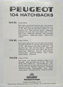 1977 Peugeot 104 Hatchbacks Advance Info Spec Sheet - UK Market