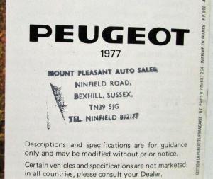 1977 Peugeot 604 Sales Brochure - Right Hand Drive