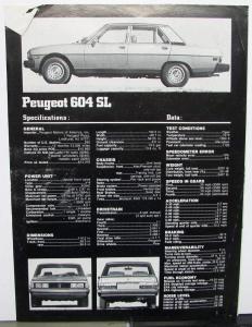 1977 Peugeot 604 SL Motor Trend Magazine Article Reprint