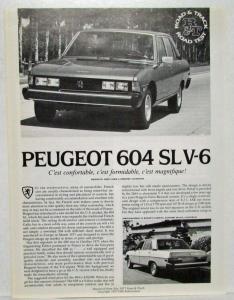 1977 Peugeot 604 SL V-6 Road and Track Magazine Article Reprint