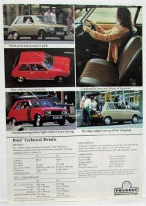 1975-1980 Peugeot Shortcuts 104 ZL & ZS Spec Sheet