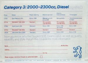 1980 Peugeot 505 Executive Car of the Year Sales Brochure with Comparison Insert