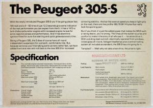 1977-1982? Peugeot 305-S New 100mph Spec Sheet